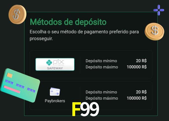 O cassino F99 oferece uma grande variedade de métodos de pagamento